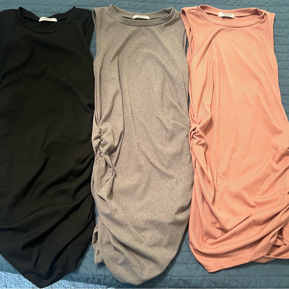 Sleeveless Ruched Maternity Tank Tops - Black, Gray, and Pink